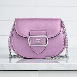 Coach Morgan Card Case On A Chain Metallic Lilac Purple CP245